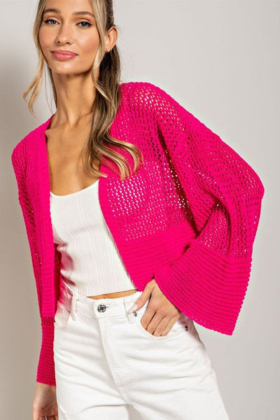 Bright pink eyelet Knit Cardigan - Ayden Rose