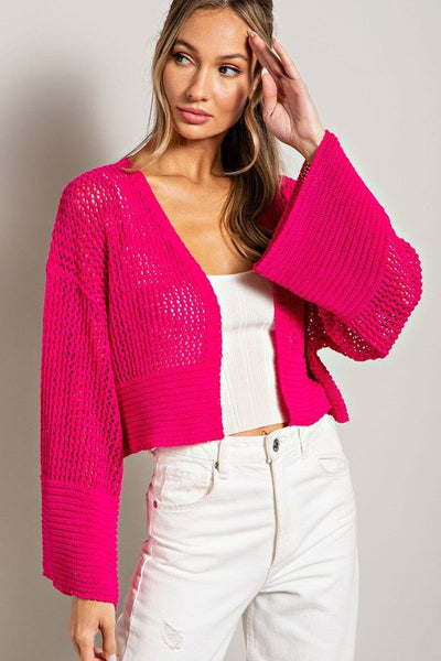 Bright pink eyelet Knit Cardigan - Ayden Rose