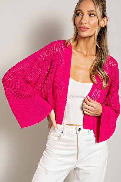 Bright pink eyelet Knit Cardigan - Ayden Rose