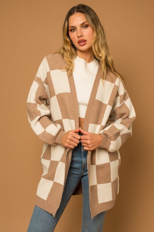 Checkered Graphic Sweater Cardigan - Ayden Rose