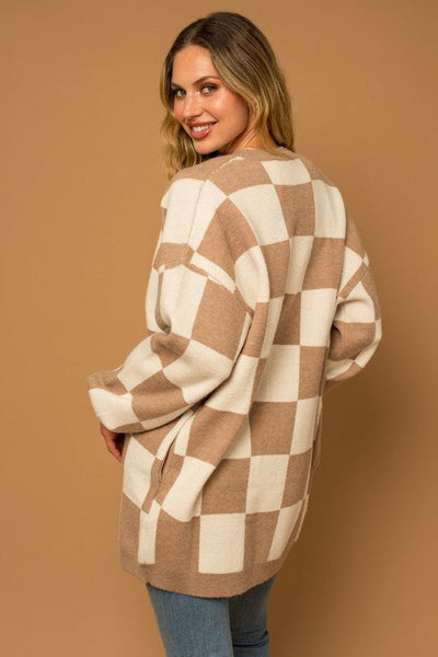 Checkered Graphic Sweater Cardigan - Ayden Rose