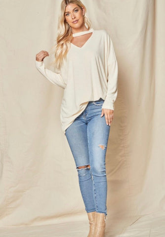 Cream Ivory keyhole neck sweater - Ayden Rose
