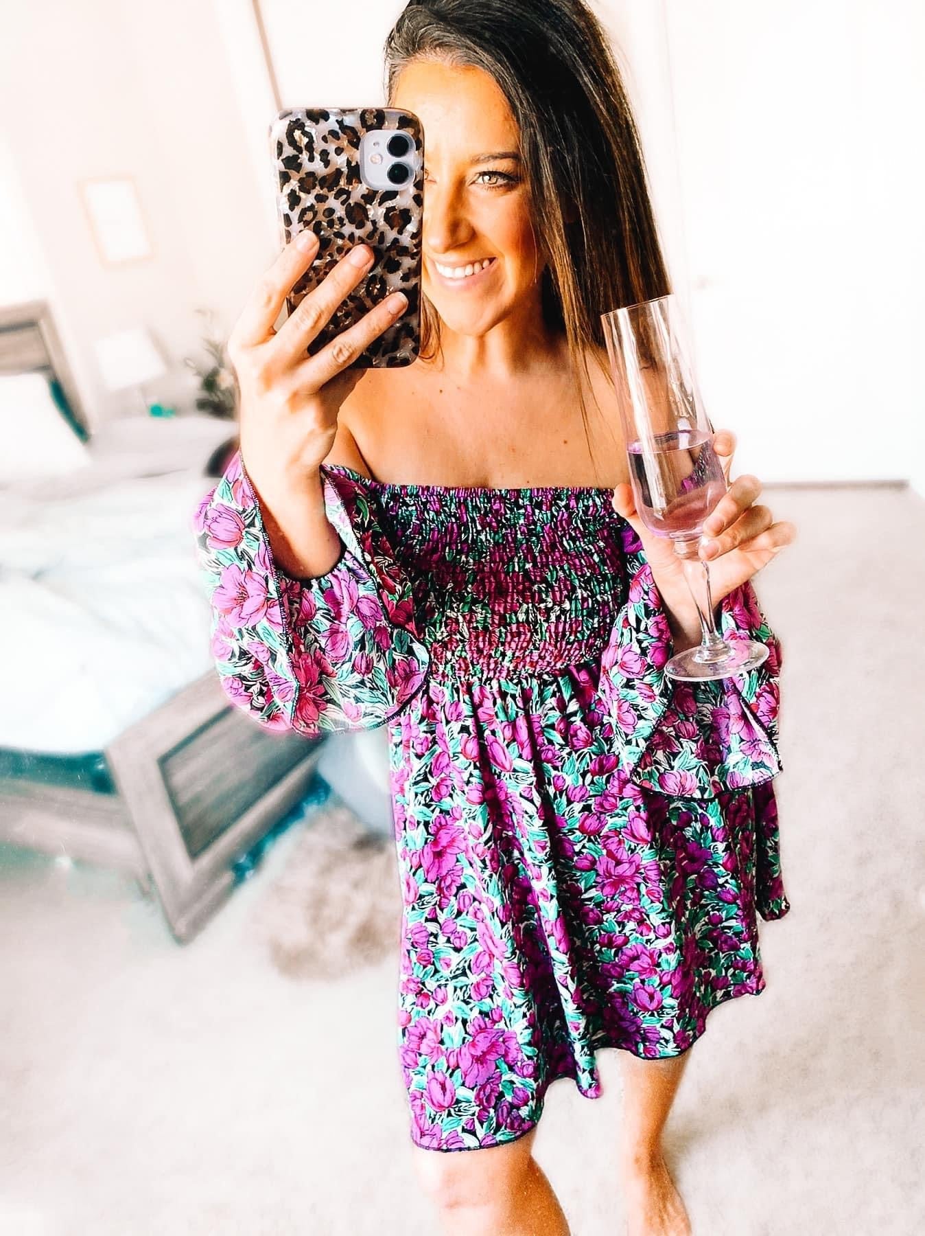 Lavender floral off the shoulder dress - Ayden Rose