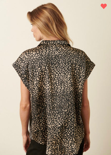 Leopard print button down dress tee - Ayden Rose