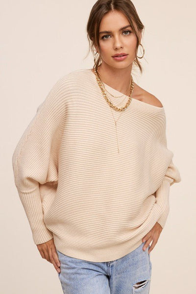 Ribbed knit soft oatmeal sweater - Ayden Rose