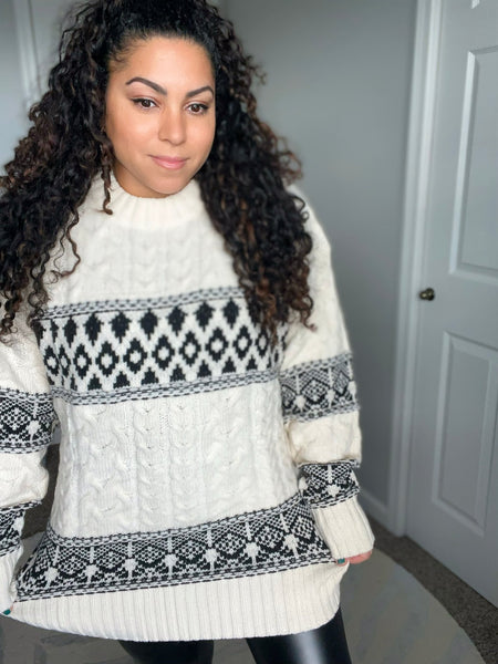 Softest crewneck white Aztec sweater - Ayden Rose
