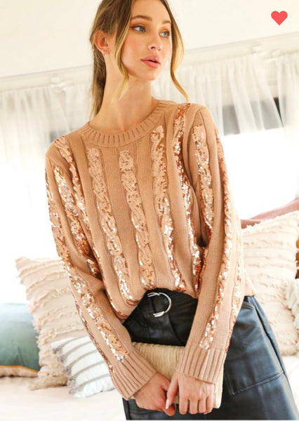 Tan gold sequin sweater - Ayden Rose