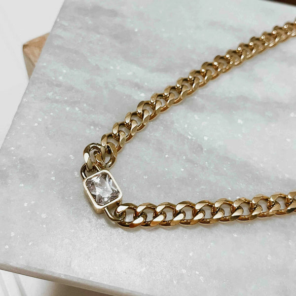 Tarnish free chain link diamond stud necklace - Ayden Rose