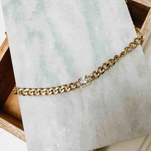 Tarnish free chain link diamond stud necklace - Ayden Rose