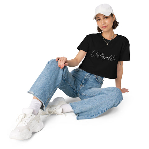Women’s crop top t-shirt with motivational quote "Unstoppable" - Ayden Rose